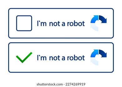 Recaptcha, Im not a robot. Confirmed recaptcha. Im not a robot button. Internet safety concept. Banner for website or application. Vector illustration.