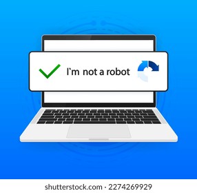 Recaptcha, Im not a robot. Confirmed recaptcha. Im not a robot button. Internet safety concept. Banner for website or application. Vector illustration.