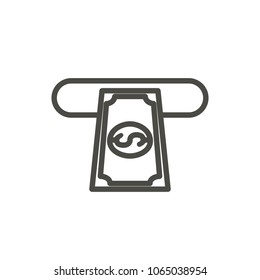 Recceive cash ATM icon vector. Outline banking. Line payment symbol. Trendy flat ui sign design. Thin linear graphic pictogram for web site, mobile application. Logo illustration.