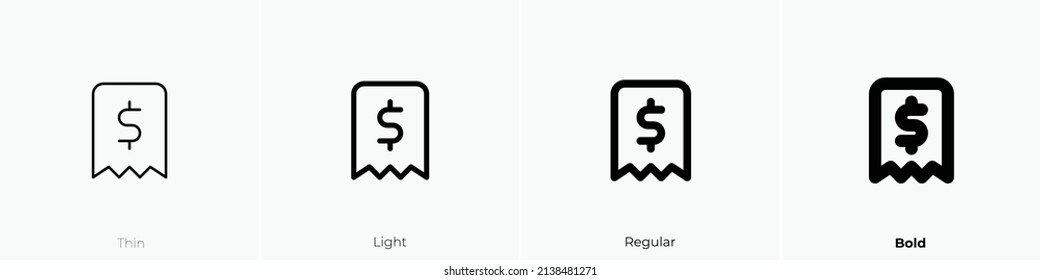 receipt 2 icon. Thin, Light Regular And Bold style design isolated on white background