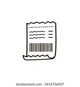 Receipt with a bar code. Doodle icon. Vector illustration for marketing and electronic commerce.