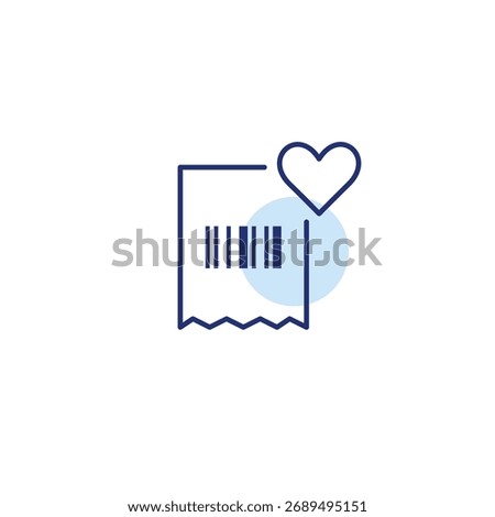 Receipt with barcode and heart. Smart shopping and loyalty rewards. Pixel perfect, editable stroke vector icon