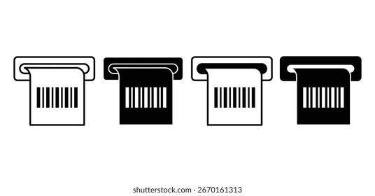 Comprobante Iconos de la impresora de código de barras Ilustraciones de diseño de Vector en color blanco y negro 