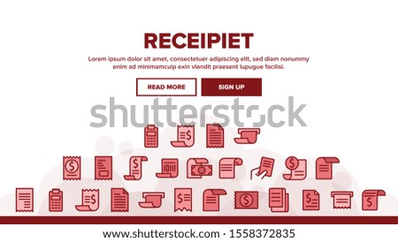 Receipt Bill Landing Web Page Header Banner Template Vector. Receipt Invoice With Dollar Mark, Money Banknote And Calculator Illustration