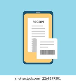 Receipt bill on smartphone in flat design. Electronic invoice concept vector.