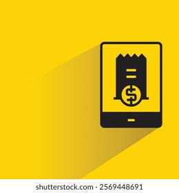 receipt bill in smartphone icon with shadow on yellow background
