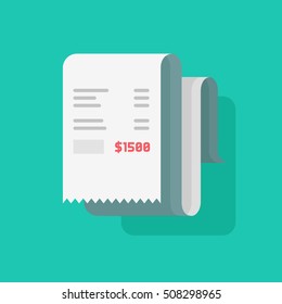 Receipt bill vector illustration isolated, paper invoice flat style design, check icon on color background