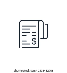 Сashier receipt ,  bill. Vector linear icon on a white background.