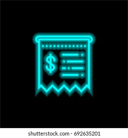 Receipt blue glowing neon ui ux icon. Glowing sign logo vector