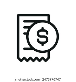 Receipt cashback isolated icon, paid invoice vector symbol with editable stroke