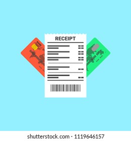 Receipt with credit card. Vector illustration.