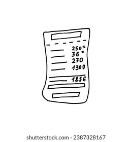 Annahme, Dokument zur Bestätigung des Kaufs von Waren und Barzahlung. Doodle. Vektorgrafik. Handgezeichnet. Umriss.