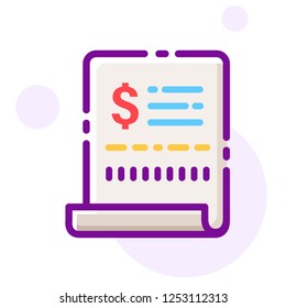 Receipt with dollar icon vector illustration in line color design