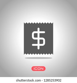 Receipt with dollar symbol. Icon under spotlight. Gray background