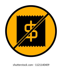 Receipt with dollar symbol. not allowed, black object in warning sign with orange background color