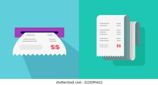 Receipt fiscal bill roll vector or paper check printed from atm machine or pos terminal flat cartoon illustration, concept of payment or shop purchase 
