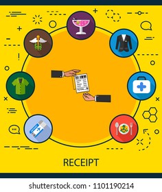 Receipt flat icons concept. Vector illustration. Element template for design.