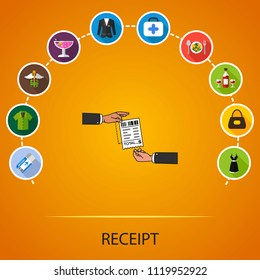 Receipt flat icons concept. Vector illustration. Element template for design.