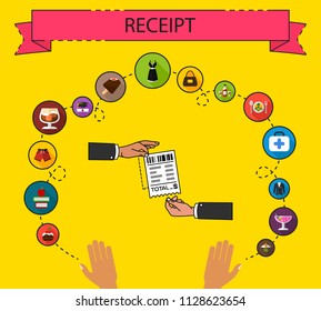 Receipt flat icons concept. Vector illustration. Element template for design.