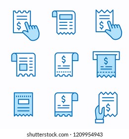 Receipt flat line icons. Set of purchase, shop, bill, payment and more. Editable Stroke. Change to any size and any colour.