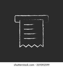 La mano de recepción dibujada en tiza sobre un icono blanco vectorial de pizarra aislado en un fondo negro.
