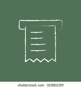 La mano de recepción dibujada en tiza sobre un icono blanco vectorial de pizarra aislado en un fondo verde.