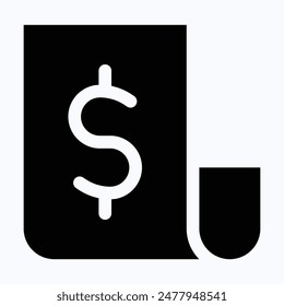 Receipt Icon, Bill, Isolated Silhouette Vector Icon.