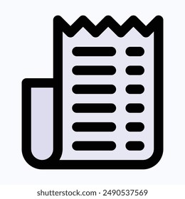 Receipt Icon, Bill Payment Invoice Vector Icon, Isolated Lineal Color Vector Icon.