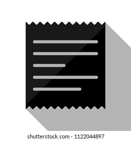 Receipt icon. Black object with long shadow on white background