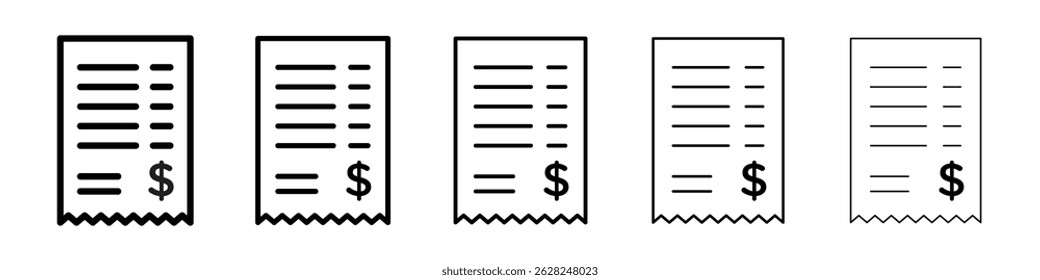 Receipt icon in black. Vector illustration for graphic design