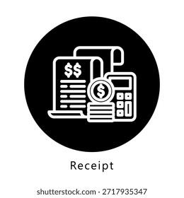 Receipt Icon Button, Mini Illustration Relate To Payment Service. Use For Modern Concept, Ui, Ux Web And App Development.