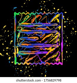 Receipt icon. Colored ink with splashes on black background