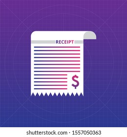 Receipt icon in a colorful style isolated on a white background.