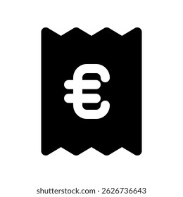 Receipt Icon Featuring a Euro Symbol in Bold Minimalistic Design