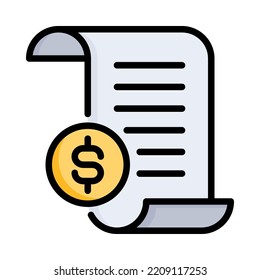 Receipt icon. Filled outline design. Buying financial invoice bill. Taxes, payment with money. For presentation, graphic design, mobile application. Vector Illustration.