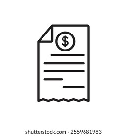 Receipt icon Flat art in black and white isolated
