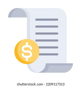 Receipt icon. Flat design.  Buying financial invoice bill. Taxes, payment with money. For presentation, graphic design, mobile application. Vector Illustration.