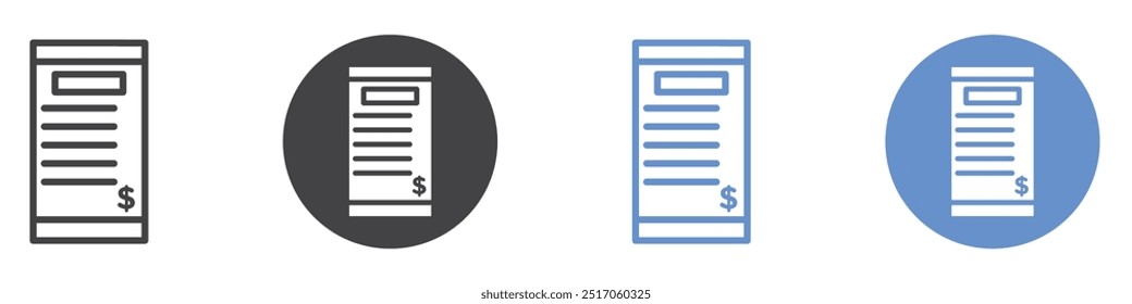 Receipt icon flat line symbol set.