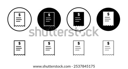Receipt icon Flat simple outline set
