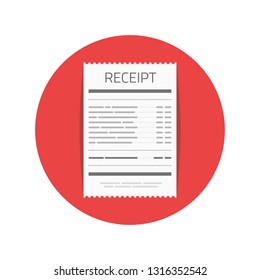 Receipt icon in a flat style. Invoice sign. Bill atm template or restaurant paper financial check. Concept Paper receipts icons. 