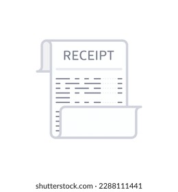 Receipt icon in a flat style. Invoice sign. Bill atm template or restaurant paper financial check.