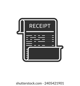 Receipt icon in a flat style. Invoice sign. Bill atm template or restaurant paper financial check. 