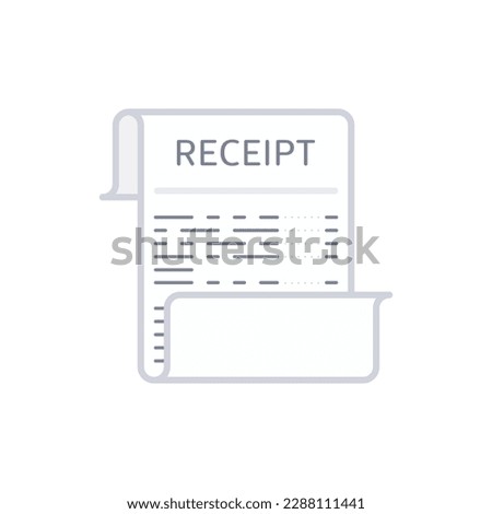 Receipt icon in a flat style. Invoice sign. Bill atm template or restaurant paper financial check.