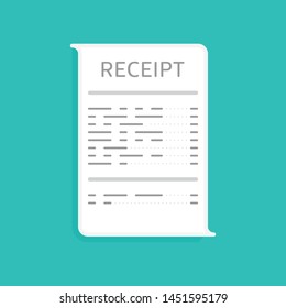 Receipt icon in a flat style isolated on a colored background. Invoice sign. Bill atm template or restaurant paper financial check. Concept Paper receipts icons. 