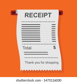 	
Receipt icon in a flat style isolated on a colored background. vector