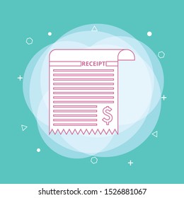 Receipt icon in a flat style isolated on a green background. Concept of line icon