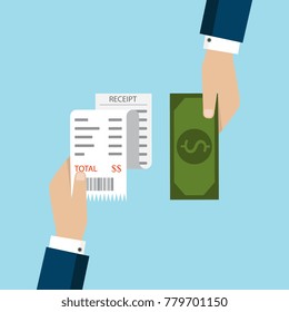 Receipt icon, flat style isolated on background. Invoice sign. Bill atm, financial check.Paper receipts icon. Vector
