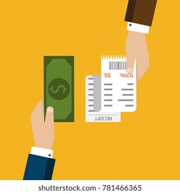 Receipt icon, flat style isolated on background. Invoice sign. Bill atm, financial check.Paper receipts icon. Vector