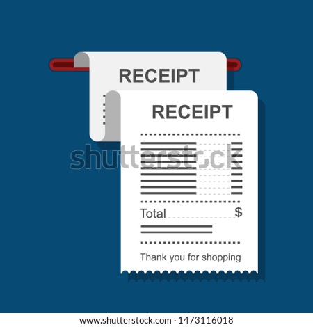 	
Receipt icon in a flat style isolated on a colored background. vector