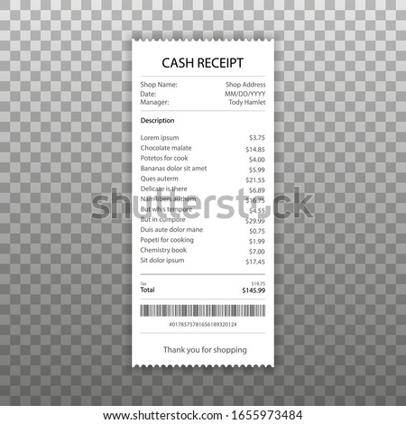 Receipt icon in a flat style isolated. Invoice sign. Vector illustration.